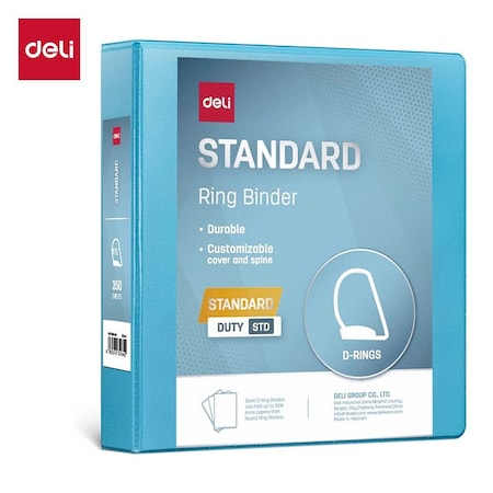 Deli Std Duty View Binder 1.5in, Letter, D-Ring, PVC-Free, Light Blue, 12PK CF568-LB
