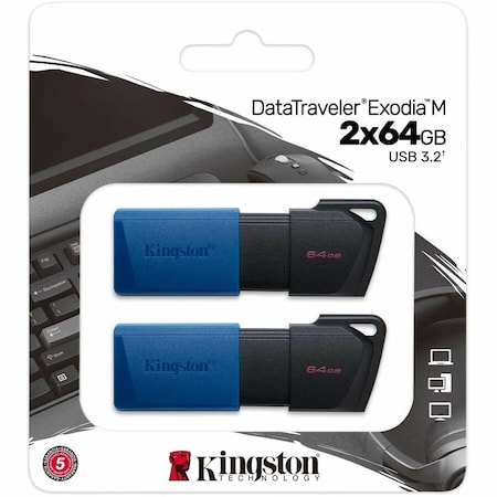 Kingston 64GB USB3.2 GEN 1 DATATRAVELER EXODIA M BLACK + BLUE - 2 PIECES DTXM/64GB-2P