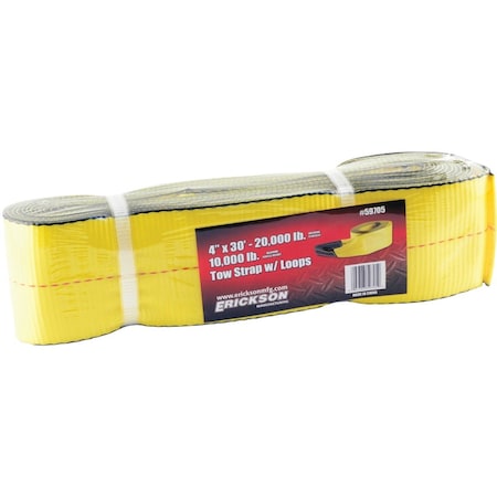 Erickson 4'' x 30 Ft. 10000 Lb. Safe Work Load Polyester Tow Strap with Loops Yellow 59705