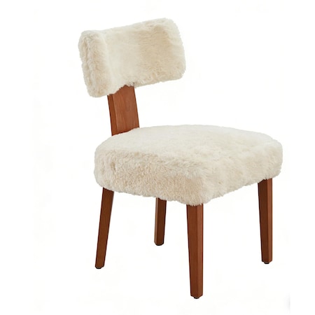 Homeroots Set of Two Ivory and Brown Faux Fur and Solid Wood Dining Side Chairs, 2PK 719667