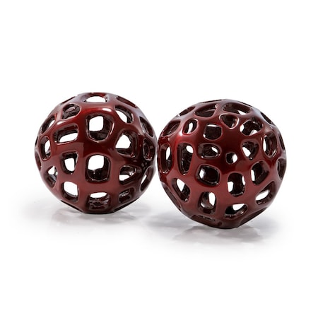 Homeroots Set of Two Red Aluminum Hand Painted Decorative Orbs, 2PK 722455