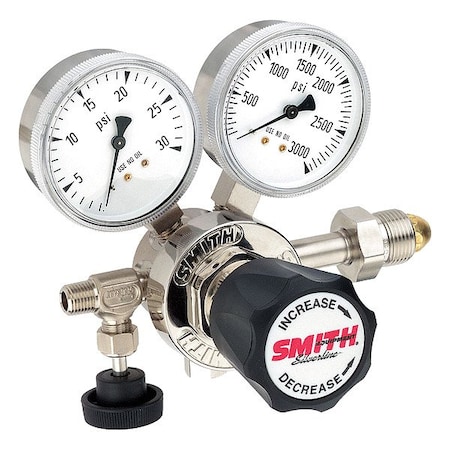 Smith Equipment High Purity Gas Regulator, Argon, Helium, Nitrogen, Single Stage, 0.965"-14 Inlet, 1/4 in Outlet 112-2009