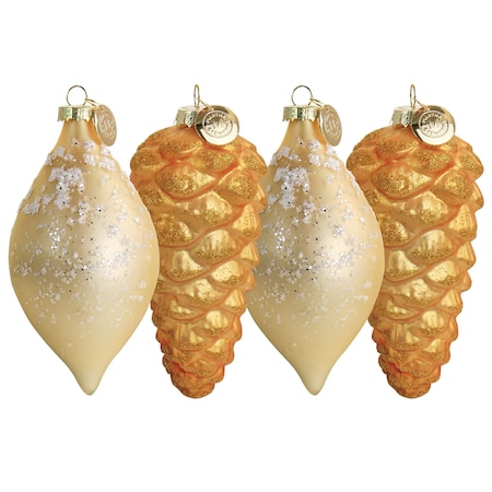 Martha Stewart Holiday Pointy Ball and Pinecone 4 Piece Ornament Set in Gold 97143.04