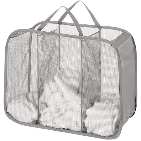 Whitmor Gray Pop and Fold 3-Bin Laundry Sorter Hamper 6880-986-PGRAY