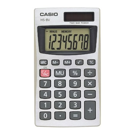 Casio Hs-8va Handheld Calculator, 8-Digit Lcd, Silver HS8VA