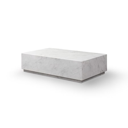 Homeroots 55" White Genuine Marble Block Coffee Table 714513