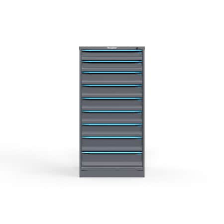 Strong Hold 9 drawer cabinet - (2x 4ft, 5x 5ft, 2x 6ft) - Blue accents - Keyed Different S3060-PPDAS-0902FS