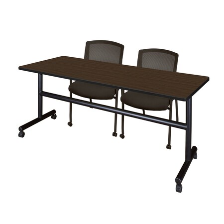 Regency Kobe Flip-Top Training Nesting Table W/ 2 Knight Mesh Chairs, 72 in W, 24 in L, Neo Walnut MKFT7224NW56CBK