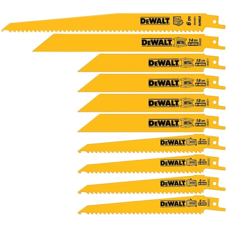 Dewalt 10 Piece Bi-Metal Reciprocating Saw Blade Set with Case DW4898