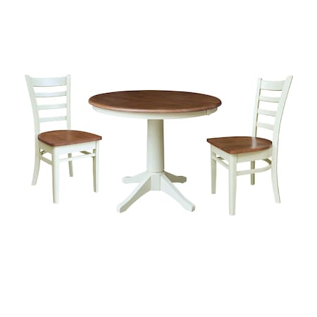Whitewood Industries Rectangular Extension Dining Table W/ 2 Chairs, 36 in W, 30.1 in L, 48 in H, Parawood, 3 K79-36RXT-27B-C617-2