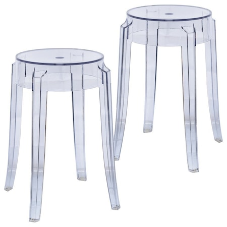Leisuremod Averill Modern Plastic Dining Stool with Sturdy Seat and Legs, Clear, 2PK AS18CL2