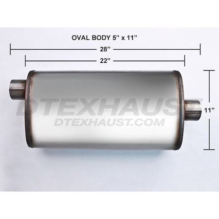 Different Trends 5.00INX11.00INX22.00IN CENTER/OFFSET FLOW II SS MUFFLER 3.00IN ID / 3. 58589