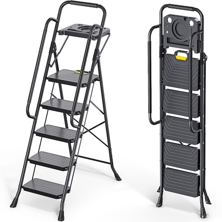Wrightmaster 5.2 ft. Metal Lightweight Step Ladder, 10 ft. Reach, with Tool Tray 800 lb. Load Capacity ZOR-WK24-5D-DF