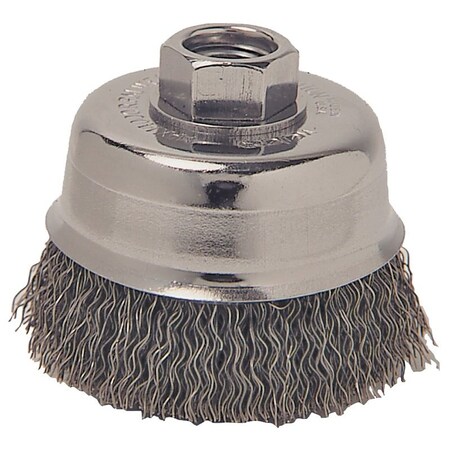 Weiler Wire Cup Brush, 3 in Dia, 5/8-11 Arbor/Shank, Carbon Steel Bristle 36031