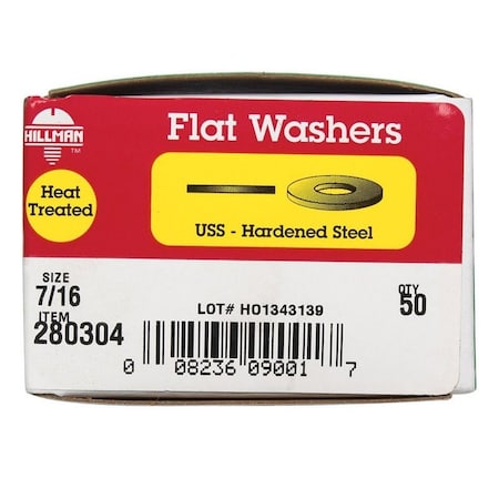 Hillman Yellow Dichromate Steel 7/16 in. USS Flat Washer, 50PK 280304