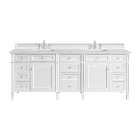 James Martin Vanities Brittany 84" Dbl Vanity, Bright White w/ 3 CM Eternal Jasmine Pearl Top w/FreePower Wireless Charger 655-V84-BW-FEJP