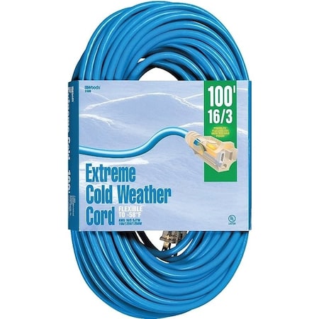 Southwire Cold Weather Extension Cord, 16 AWG, Outdoor, Blue, 100 ft 2436