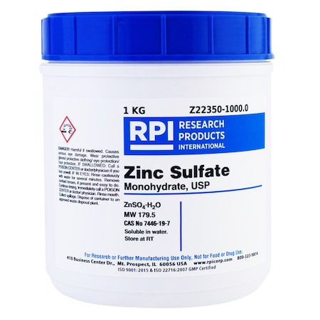 Rpi Zinc Sulfate Monohydrate, USP 1 Kilogram Z22350-1000.0
