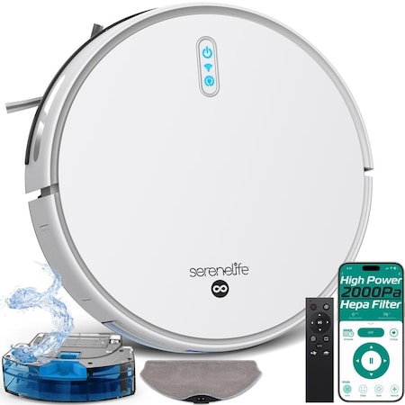 Serenelife Automatic Robot Vacuum Cleaner and Mop Combo, Pro Edition with Upgraded Battery, Extreme Suction PUCRVACX200WT