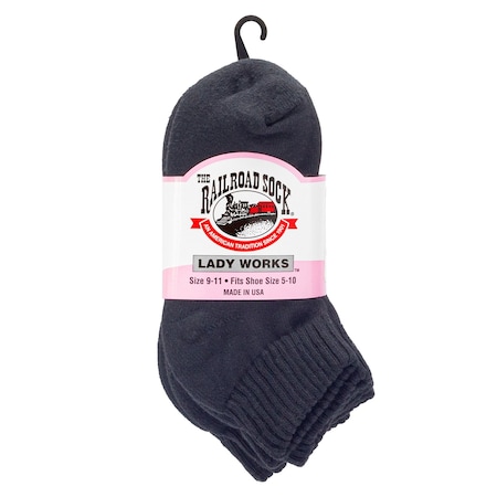 Railroad Sock Womens Quarter Socks, 90% Cotton, 10% Nylon, Black, 5-10 W; 4 Pair-7.5 M, 3 PK 622