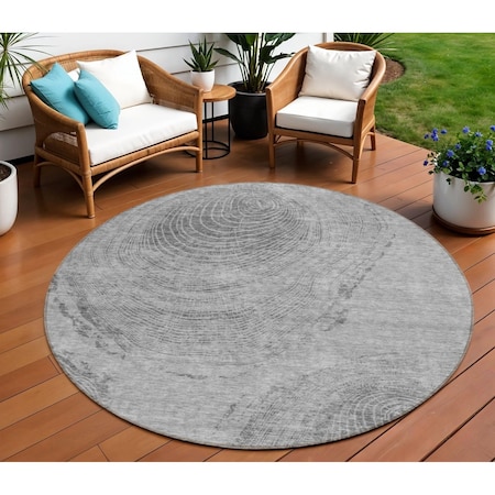Homeroots 8' Gray Silver And Charcoal Round Abstract Washable Indoor Outdoor Area Rug 582796