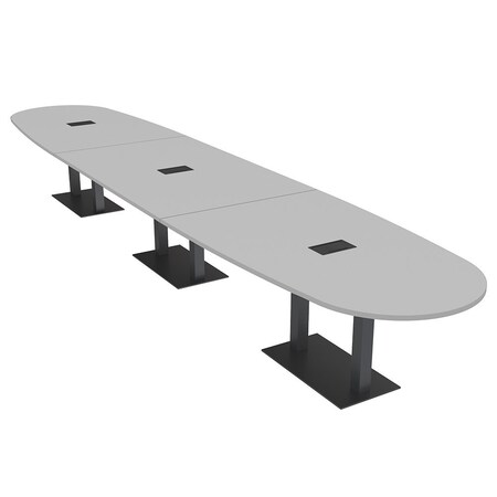 Skutchi Designs Boval Conference Table With Power, 48 in W, 216 in L, Grey HAR-BOVL-48X216-DOU.BK-U779-EBLK