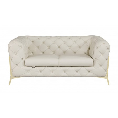 Homeroots 69in Beige And Gold Italian Leather Loveseat 477573