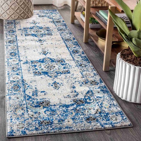 Jonathan Y Modern Persian Boho Vintage Medallion Ivory/Blue 2 ft. x 8 ft. Runner Rug MDP201A-28