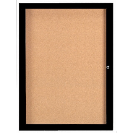 Aarco Enclosed Natural Pebble Grain Cork Bulletin Board w/ Black Powder Coated Al Frame, 48''Hx36''W DCC4836RBK
