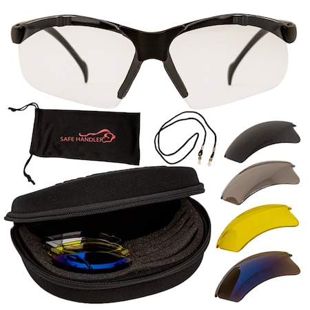 Bison Life Valkyrie Black Temple Interchangeable Safety Glasses Kit, ANSI Z87.1, UV Protection SH-VKSG-CLBKT-MS17-5LSET