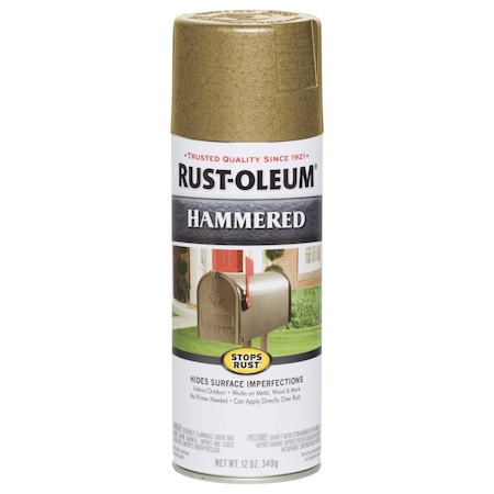 Rust-Oleum Rust Preventative Spray Paint, Gold Rush, Hammered, Solvent, 12 Oz 7210830