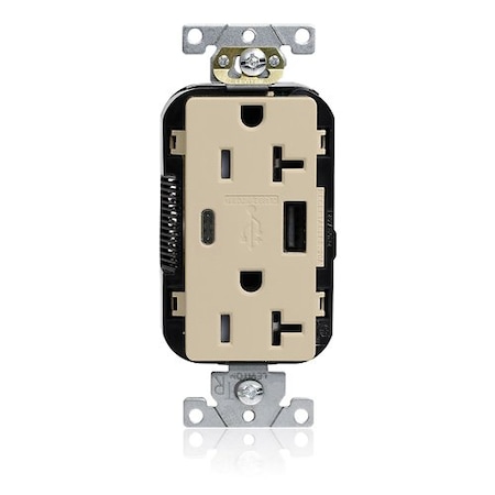 Leviton Duplex Outlet, USB A/C, Ivory, 20A, 125V M58AC-I