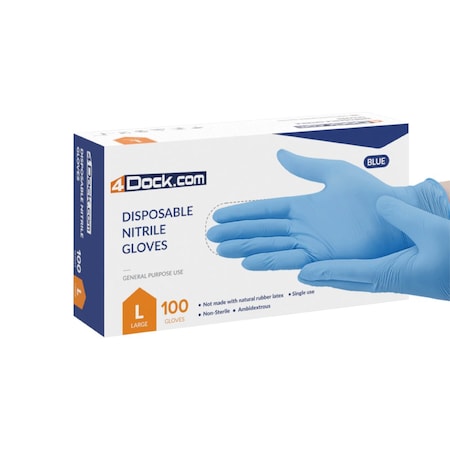 4Dock Industrial Disposable Nitrile Glove, 3 mil Palm, Nitrile, L, 100 PK, Blue DG001-L