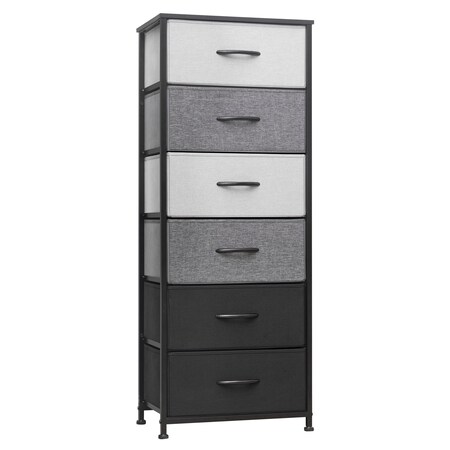 Homeroots 18" Gray and Black Steel and Fabric Six Drawer Chest 484694