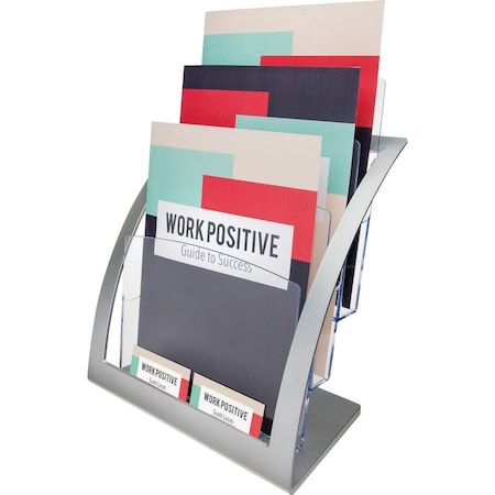 Deflecto Deflect-O 693745 Three-Tier Magazine Holder; 11.25w x 6.94d x 13.31h; Silver 693745