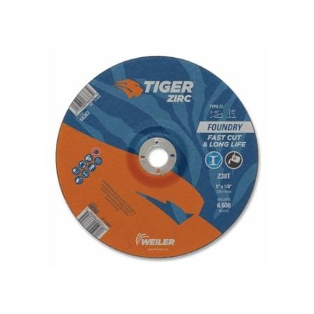 Weiler Tiger Grinding Wheel, Combo, 9 in dia x 1/8 in Thick x 7/8 in Arbor, 30 Grit, Zirconia, 25PK 804-68382