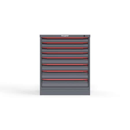 Strong Hold 8 drawer cabinet - (4x 2ft, 2x 3ft, 2x 4ft) - Red accents - Keyed Different S3036-PPDAS-0804DS