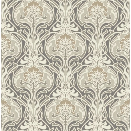 A-Street Prints Mucha Dark Grey Botanical Ogee Wallpaper 2970-26150