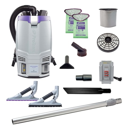 Proteam GoFit 6 Cordless 4Ah, 6 qt. Backpack Vacuum w/ ProBlade Hard Surface & Carpet Floor Tool Kit 107784