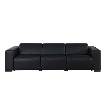 Homeroots 110" Black Top Grain Leather Reclining Metal USB Sofa 720301