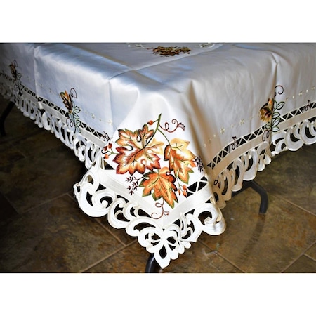 Sinobrite 68 x 104 in. Fall Leaf on Cream Fabric Tablecloth H9036-68x104