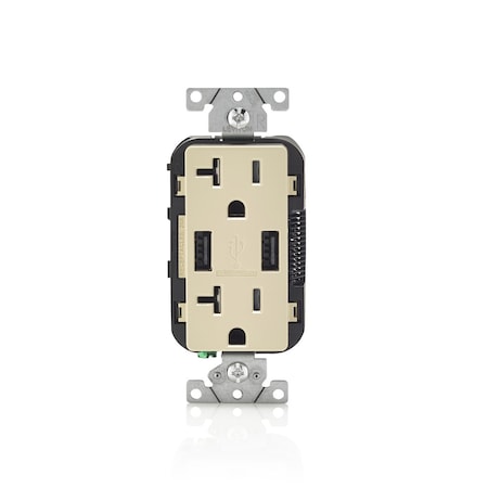 Leviton USB Charger/Duplex Tamper-Resistant Receptacle, 3.6/20 Amp, 125 Volt, NEMA 5-20R, Ivory T5832-I