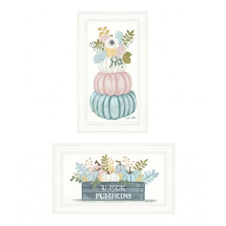 Homeroots Set Of Two Floral Pumpkins 1 White Framed Print Wall Art, 2PK 407906