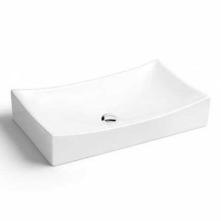 Anzzi 22 in Rectangular Ceramic Vessel Sink Basin, Glossy White, Curved Edge for Countertop Bathroom Vanity LS-AZ929