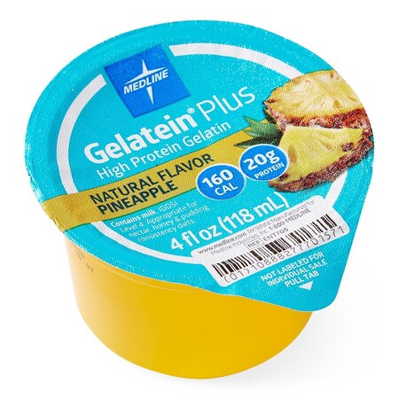 Medline Gelatein Plus High-Protein Gelatin, Pineapple Flavor, 4-oz. Cup, 36PK ENT705