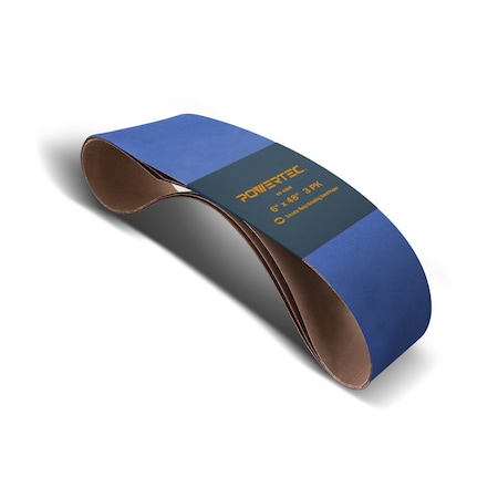 Powertec Sanding Belt, 6 in W, 48 in L, Zirconia Alumina, 60 Grit, 3PK 464806Z-3N