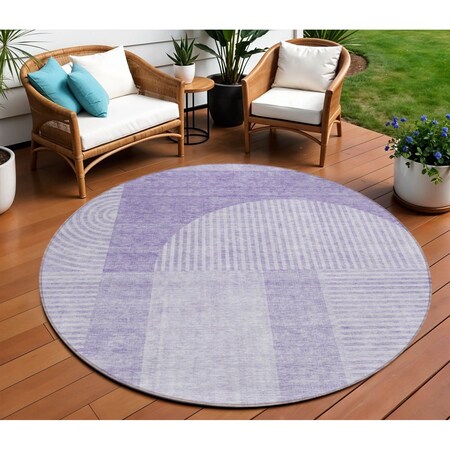 Homeroots 8' Lavender And Purple Round Geometric Washable Indoor Outdoor Area Rug 582724