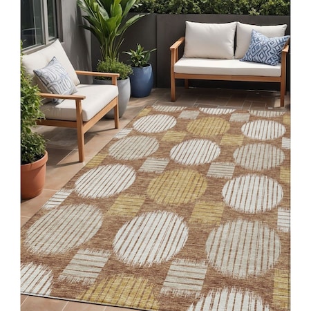 Homeroots 5' X 8' Brown Beige And Ivory Geometric Washable Indoor Outdoor Area Rug 593619