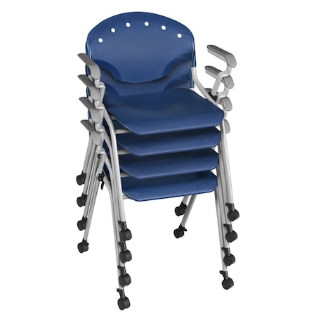 Regency Rico Classroom Training Mobile Stack Chair with Arms - Navy Blue, 4PK K306-NV-4PK