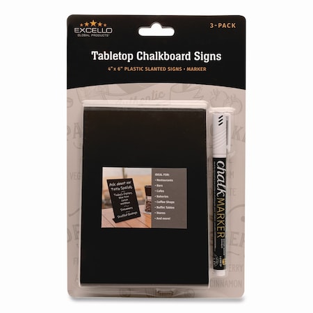 Excello Global Products Tabletop Chalkboard Signs, Black Surface, 4 x 6, 3PK EGP-HD-0509-S